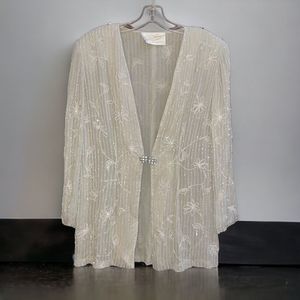 Vtg Rickie Freeman Teri Jon Nites M Heavily Beaded Taupe Evening Wear Top